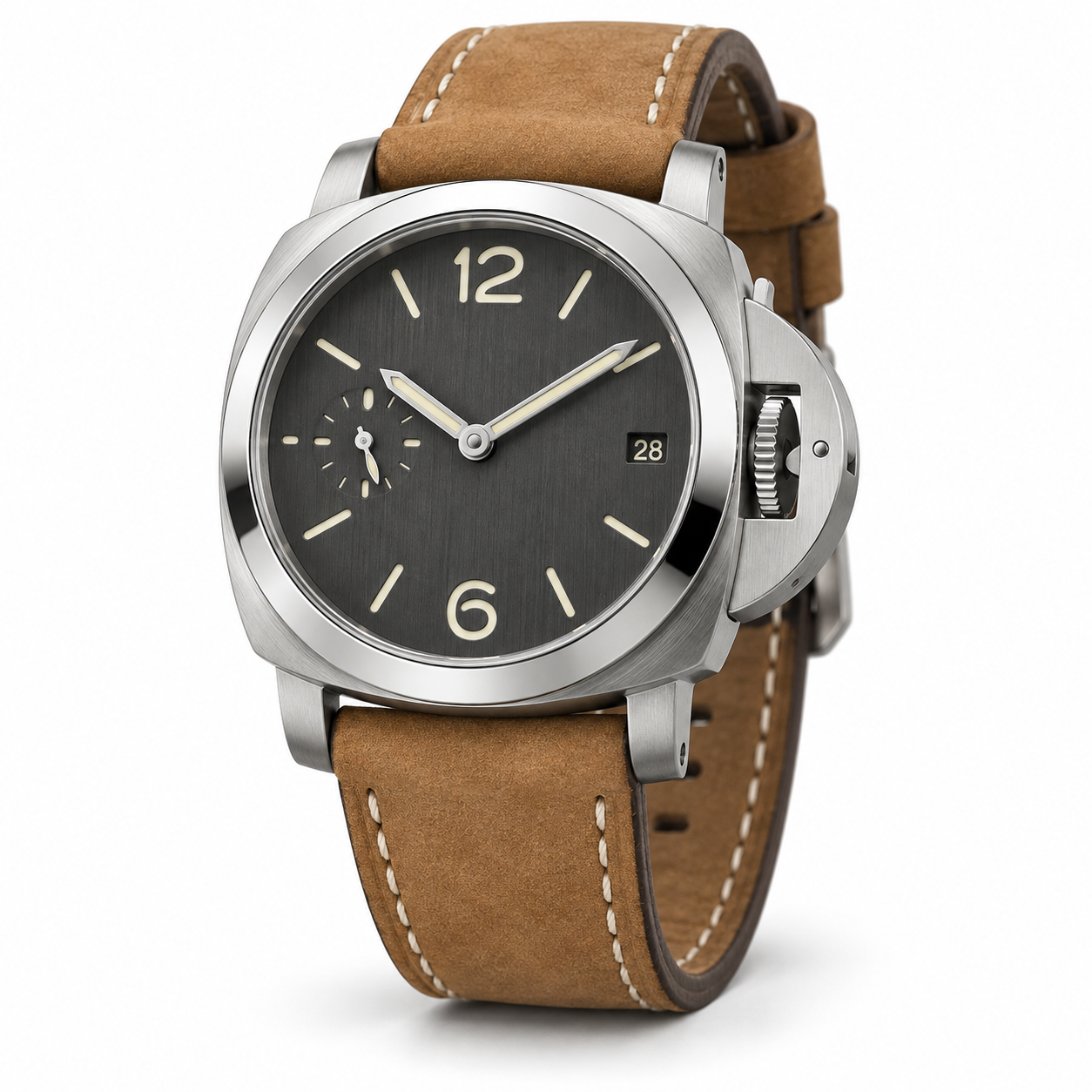 Luminor Marina Minimalista – Plateado Gris / Cuero Camel